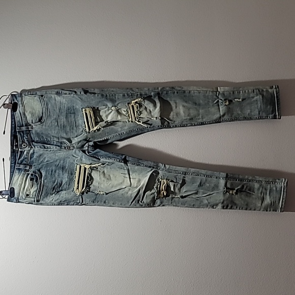 SERENEDE Patchwork Streetwear Earth Tone Serenity Prayer Distressed Skinny Jeans - Picture 12 of 16